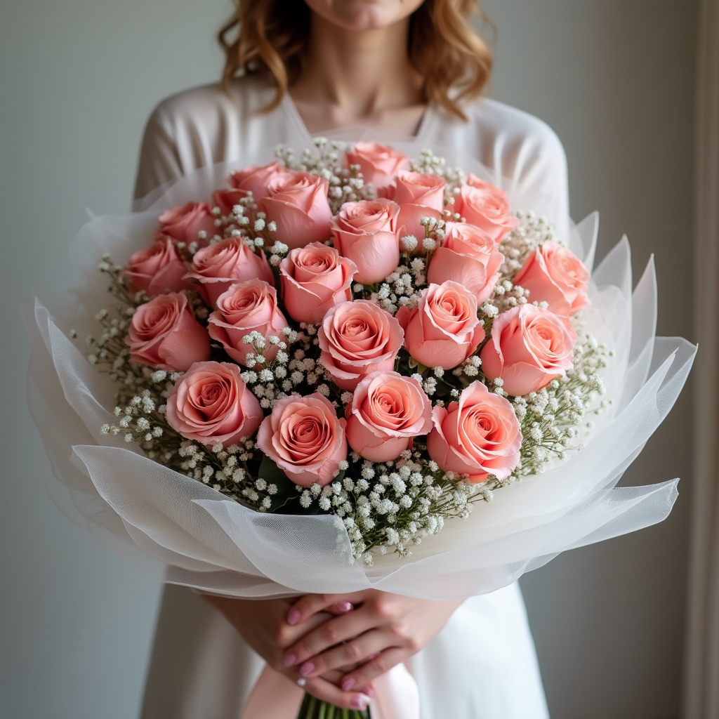 21 ADET PEMBE GÜL BUKETİ