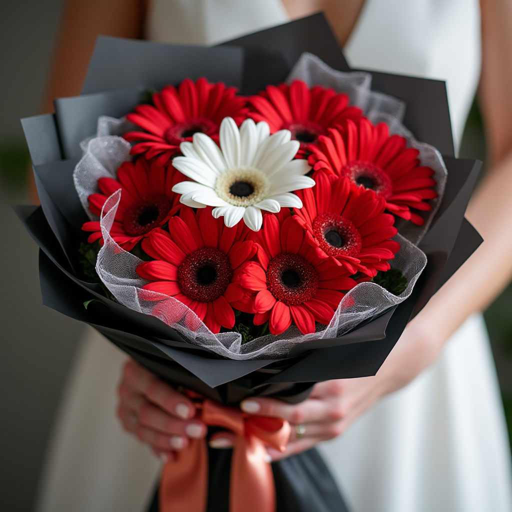 KIRMIZI BEYAZ GERBERA BUKETİ